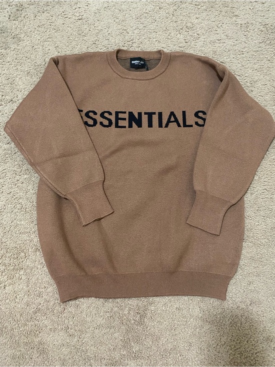 Fear of God Sweaters - Fear of God Essentials Brown Crewneck Sweater with Black Logo